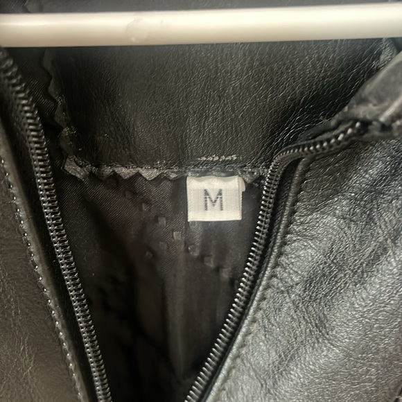 Vintage USA American Flag Black Leather Bomber Jacket Biker Motorcycle size M - Picture 9 of 17